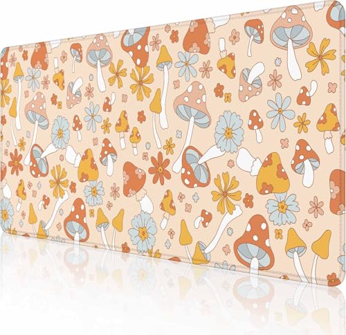 Schreibtischunterlage im Retro-Pilz-Design, große Schreibtischunterlage, Schreibtischunterlage auf Schreibtischen, Laptop, Computer, Tastatur, Mauspad, voller Schreibtisch, Gaming-Mauspad, XXL, 90 x von Solekla