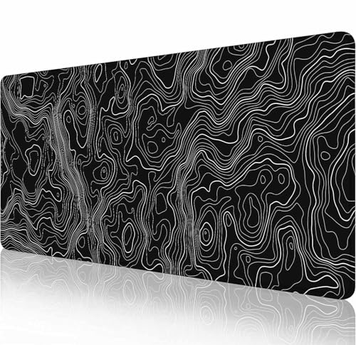 Topografisches schwarzes erweitertes großes Gaming-Mauspad, Schreibtischunterlage, 80 x 30 cm lang, Computer-Tastatur, Mauspad mit rutschfester Unterseite und genähtem Rand für Gaming und Büro von Solekla