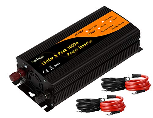 Wechselrichter Spannungswandler 1500W (Spitzenleistung 3000W) Transformator Stromwandler für 12V auf 230V Inverter, mit AC-Steckdosen und 2 x 5V 2.1A USB von Solinba