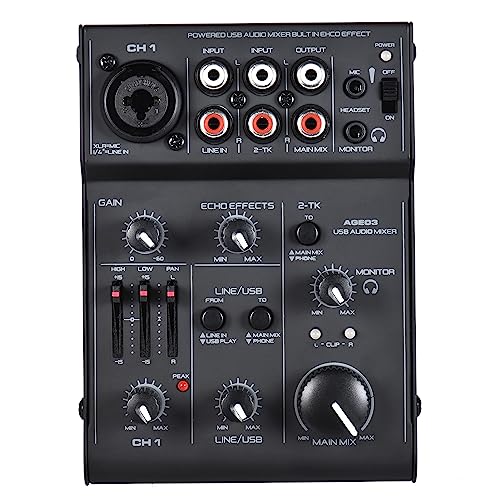 Solinder AGE03 5-Kanal Mini Mic-Line Mischpult USB Audio Interface Mixer mit eingebautem Echo-Effekt USB Verstärktes DJ Netzwerk für Aufnahme Live Streaming Karaoke von Solinder