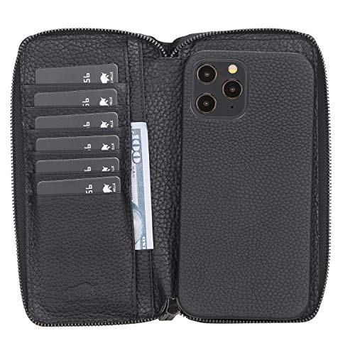 Solo Pelle Geldbörse + Lederhülle für das iPhone 12 / iPhone 12 Pro in 6.1 Zoll Princeton Case Leder Hülle Ledertasche Backcover aus echtem Leder (Geldbörse + Lederhülle in Matt Schwarz) von Solo Pelle