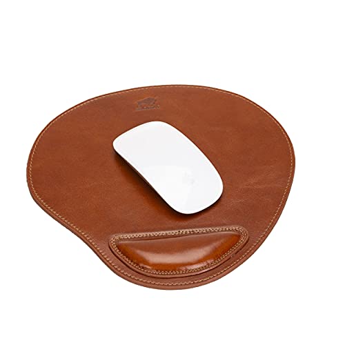 Solo Pelle - Hochwertiges Leder Mauspad mit Handgelenkauflage - Mousepad aus echtem Leder - Unterlage für Computermaus - Leather Pad - Handarbeit Made in Europa (Cognac Braun) von Solo Pelle