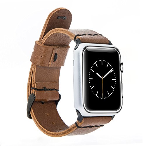 Solo Pelle Lederarmband Monaco für das Apple Watch Series 1-4 I Armband für das original Apple Watch 1, 2, 3 und 4 (42/44mm, Cognac Braun + Schwarze Naht + Spacegrau Adapter) von Solo Pelle