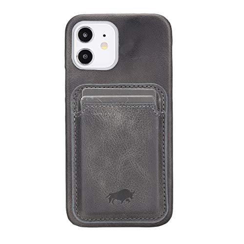 Solo Pelle Lederhülle + magnetische Geldbörse für das iPhone 12/12 Pro in 6.1 Zoll Case Leder Hülle Ledertasche Backcover aus echtem Leder (Steingrau Vollleder) von Solo Pelle