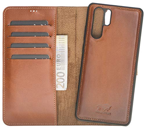 Solo Pelle Lederhülle Harvard kompatibel für das Huawei P30 Pro inklusive abnehmbare Hülle mit integrierten Kartenfächern (Cognac Braun Burned) von Solo Pelle