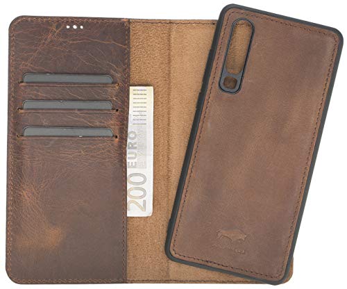 Solo Pelle Lederhülle Harvard kompatibel für das Huawei P30 inklusive abnehmbare Hülle mit integrierten Kartenfächern (Vintage Braun) von Solo Pelle