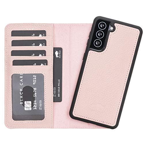 Solo Pelle Lederhülle Harvard kompatibel für das Samsung Galaxy S21 5G in 6.2 Zoll inklusive abnehmbare Hülle mit integrierten Kartenfächern (Nude Rosa) von Solo Pelle