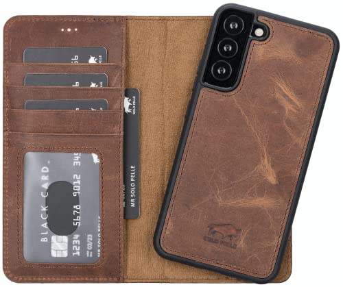 Solo Pelle Lederhülle Harvard kompatibel für das Samsung Galaxy S22 Plus / S22+ inklusive abnehmbare Hülle mit integrierten Kartenfächern (Vintage Braun) von Solo Pelle