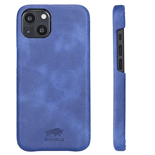 Solo Pelle Lederhülle für das Apple iPhone 13 Mini in 5.4 Zoll Princeton Case Leder Hülle Ledertasche Backcover aus echtem Leder (Vintage Blau) von Solo Pelle