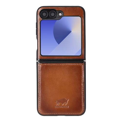 Solo Pelle Lederhülle für das Samsung Galaxy Z Flip 6 Hülle aus echtem Leder, Model: Stanford klappbar (Cognac Braun) von Solo Pelle