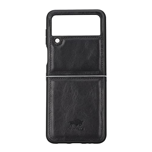 Solo Pelle Lederhülle für das Samsung Galaxy Z Flip4 Flip 4 Hülle aus echtem Leder, Model: Stanford klappbar (Schwarz) von Solo Pelle