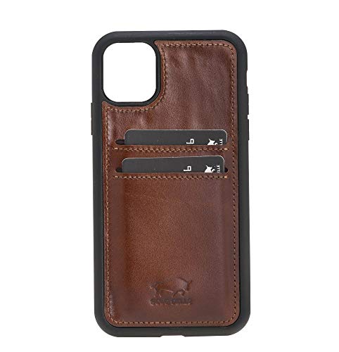 Solo Pelle Lederhülle für das iPhone 11 (XI) 6.1 Zoll Stanford Case Leder Hülle Ledertasche Backcover aus echtem Leder (Cognac Braun Burned + 2 Kartenfächer) von Solo Pelle