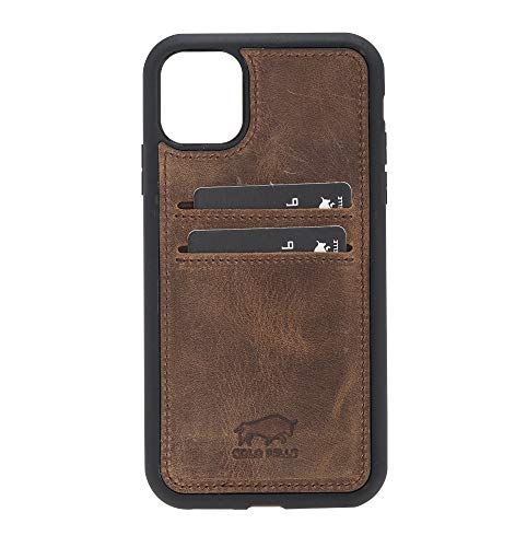 Solo Pelle Lederhülle für das iPhone 11 (XI) 6.1 Zoll Stanford Case Leder Hülle Ledertasche Backcover aus echtem Leder (Vintage Braun + 2 Kartenfächer) von Solo Pelle