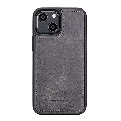 Solo Pelle Lederhülle für das iPhone 13 Mini in 5.4 Zoll Stanford Case Leder Hülle Ledertasche Backcover aus echtem Leder (Steingrau) von Solo Pelle