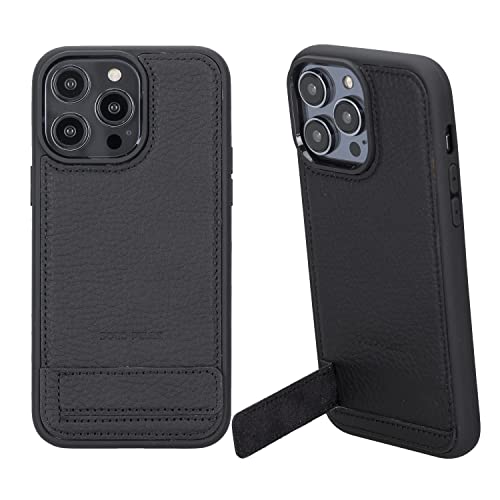 Solo Pelle Lederhülle für das iPhone 14 Pro Max in 6.7 Zoll Case Leder Hülle Ledertasche Backcover aus echtem Leder mit Standfunktion Stanford Base (Matt Schwarz) von Solo Pelle