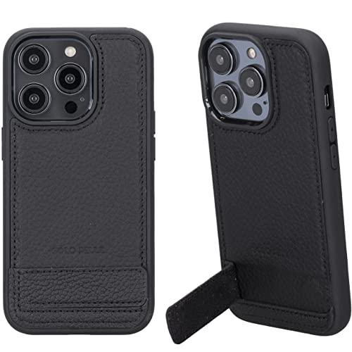 Solo Pelle Lederhülle für das iPhone 14 Pro in 6.1 Zoll Case Leder Hülle Ledertasche Backcover aus echtem Leder mit Standfunktion Stanford Base (Matt Schwarz) von Solo Pelle