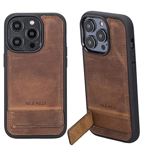 Solo Pelle Lederhülle für das iPhone 14 Pro in 6.1 Zoll Case Leder Hülle Ledertasche Backcover aus echtem Leder mit Standfunktion Stanford Base (Vintage Braun) von Solo Pelle