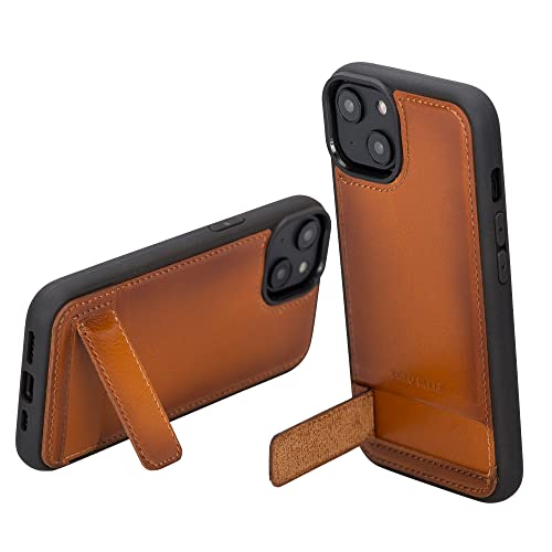 Solo Pelle Lederhülle für das iPhone 14 in 6.1 Zoll Case Leder Hülle Ledertasche Backcover aus echtem Leder mit Standfunktion Stanford Base (Cognac Braun) von Solo Pelle