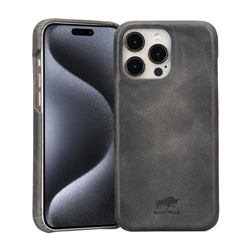 Solo Pelle Lederhülle für das iPhone 15 Pro Max in 6.7 Zoll Princeton Case Leder Hülle Ledertasche Backcover aus echtem Leder (Steingrau) von Solo Pelle