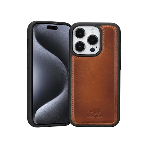 Solo Pelle Lederhülle für das iPhone 15 Pro in 6.1 Zoll Stanford Case Leder Hülle Ledertasche Backcover aus echtem Leder (Cognac Braun) von Solo Pelle