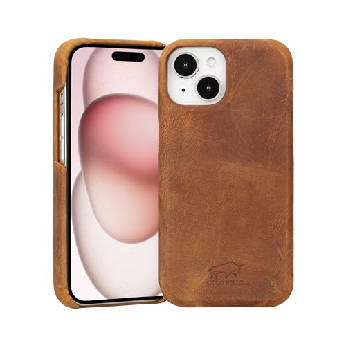 Solo Pelle Lederhülle für das iPhone 15 in 6.1 Zoll Princeton Case Leder Hülle Ledertasche Backcover aus echtem Leder (Camel Braun) von Solo Pelle