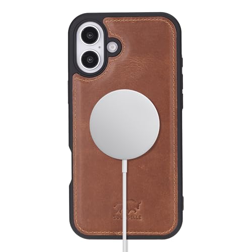 Solo Pelle Lederhülle für das iPhone 16 Plus in 6.7 Zoll Stanford Case Leder Hülle Ledertasche Backcover aus echtem Leder geeignet für MagSafe Zubehör (Camel Braun) von Solo Pelle