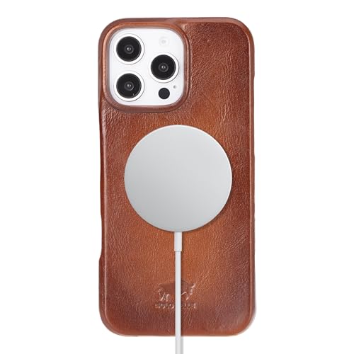 Solo Pelle Lederhülle für das iPhone 16 Pro Max in 6.7 Zoll Princeton Case Leder Hülle Ledertasche Backcover aus echtem Leder geeignet für MagSafe Zubehör (Cognac Braun) von Solo Pelle