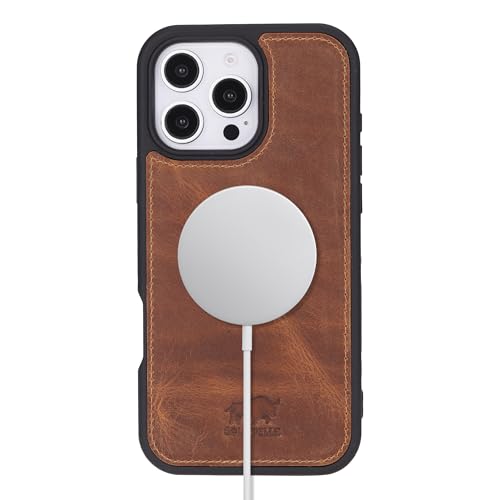 Solo Pelle Lederhülle für das iPhone 16 Pro Max in 6.9 Zoll Stanford Case Leder Hülle Ledertasche Backcover aus echtem Leder geeignet für MagSafe Zubehör (Camel Braun) von Solo Pelle