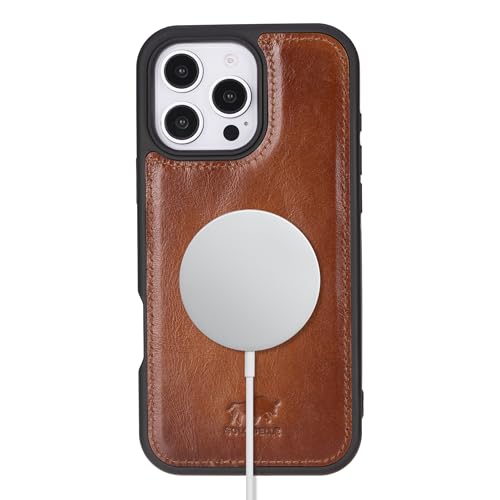 Solo Pelle Lederhülle für das iPhone 16 Pro Max in 6.9 Zoll Stanford Case Leder Hülle Ledertasche Backcover aus echtem Leder geeignet für MagSafe Zubehör (Cognac Braun) von Solo Pelle