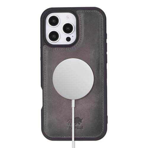 Solo Pelle Lederhülle für das iPhone 16 Pro Max in 6.9 Zoll Stanford Case Leder Hülle Ledertasche Backcover aus echtem Leder geeignet für MagSafe Zubehör (Steingrau) von Solo Pelle