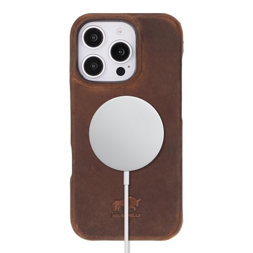 Solo Pelle Lederhülle für das iPhone 16 Pro in 6.3 Zoll Princeton Case Leder Hülle Ledertasche Backcover aus echtem Leder geeignet für MagSafe Zubehör (Vintage Braun) von Solo Pelle