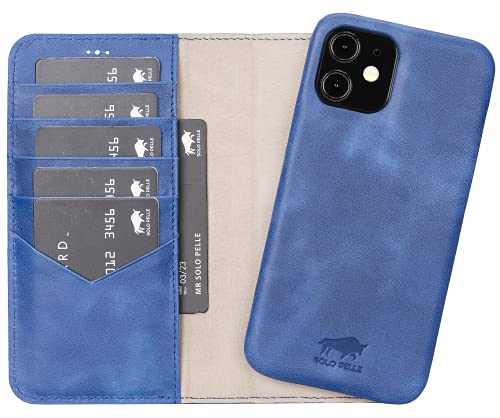 Solo Pelle Lederhülle kompatibel für iPhone 12/12 Pro in 6.1 Zoll abnehmbare Hülle (2in1) inkl. Kartenfächer für das original Apple iPhone (Vollleder Vintage Blau) von Solo Pelle