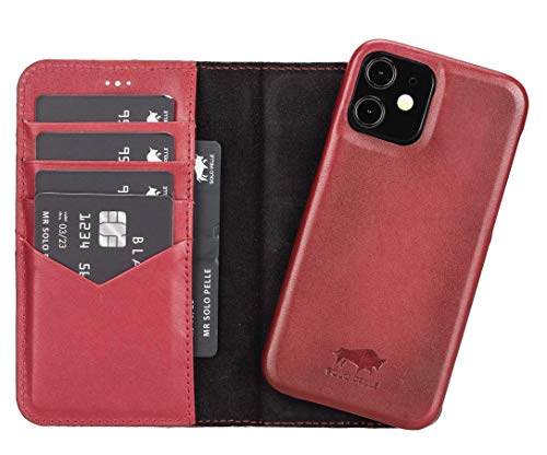 Solo Pelle Lederhülle kompatibel für iPhone 12 Mini in 5.4 Zoll abnehmbare Hülle (2in1) inkl. Kartenfächer für das original Apple iPhone 12 Mini (Vollleder Rot Effekt) von Solo Pelle