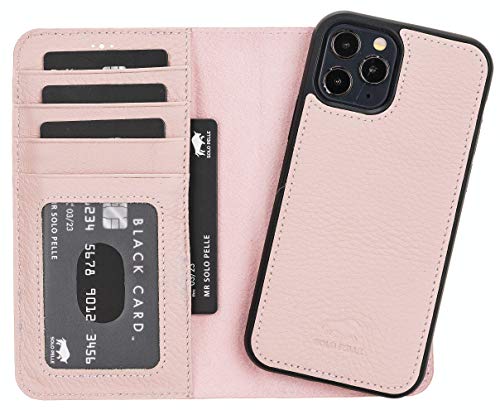 Solo Pelle Lederhülle kompatibel für iPhone 12 Pro Max in 6.7 Zoll abnehmbare Hülle (2in1) inkl. Kartenfächer für das original Apple iPhone 12 Pro Max (Nude Rosa) von Solo Pelle