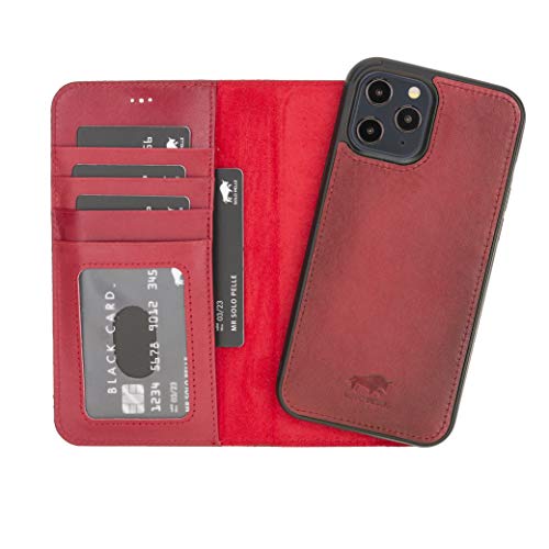 Solo Pelle Lederhülle kompatibel für iPhone 12 Pro Max in 6.7 Zoll abnehmbare Hülle (2in1) inkl. Kartenfächer für das original Apple iPhone 12 Pro Max (Rot Effekt) von Solo Pelle