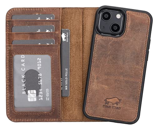 Solo Pelle Lederhülle kompatibel für iPhone 13 Mini in 5.4 Zoll abnehmbare Hülle (2in1) inkl. Kartenfächer für das original Apple iPhone 13 Mini (Vintage Braun) von Solo Pelle