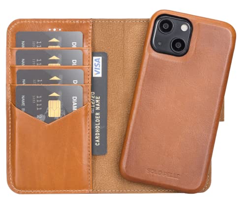 Solo Pelle Lederhülle kompatibel für iPhone 13 Mini in 5.4 Zoll abnehmbare Hülle (2in1) inkl. Kartenfächer für das original Apple iPhone 13 Mini (Vollleder Cognac Braun) von Solo Pelle