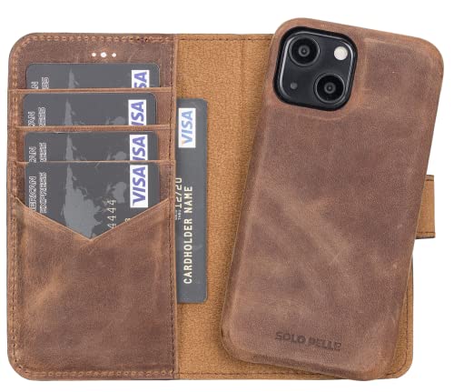 Solo Pelle Lederhülle kompatibel für iPhone 13 Mini in 5.4 Zoll abnehmbare Hülle (2in1) inkl. Kartenfächer für das original Apple iPhone 13 Mini (Vollleder Vintage Braun) von Solo Pelle