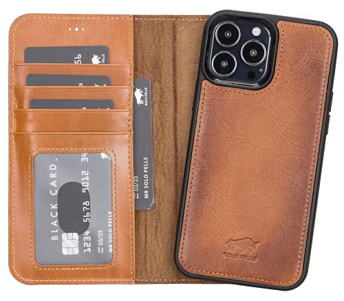 Solo Pelle Lederhülle kompatibel für iPhone 13 Pro in 6.1 Zoll abnehmbare Hülle (2in1) inkl. Kartenfächer für das original Apple iPhone 13 Pro (Cognac Braun) von Solo Pelle