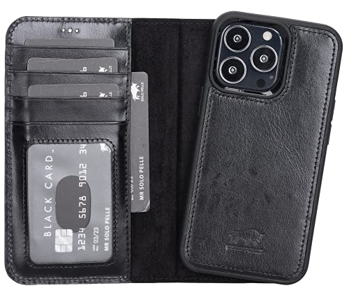 Solo Pelle Lederhülle kompatibel für iPhone 13 Pro in 6.1 Zoll abnehmbare Hülle (2in1) inkl. Kartenfächer für das original Apple iPhone 13 Pro (Schwarz) von Solo Pelle