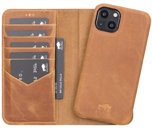 Solo Pelle Lederhülle kompatibel für iPhone 13 in 6.1 Zoll abnehmbare Hülle (2in1) inkl. Kartenfächer für das original Apple iPhone 13 (Vollleder Camel Braun) von Solo Pelle