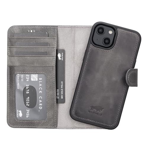 Solo Pelle Lederhülle kompatibel für iPhone 15 in 6.1 Zoll abnehmbare Hülle (2in1) inkl. Kartenfächer für das original Apple iPhone 15 (Steingrau) von Solo Pelle