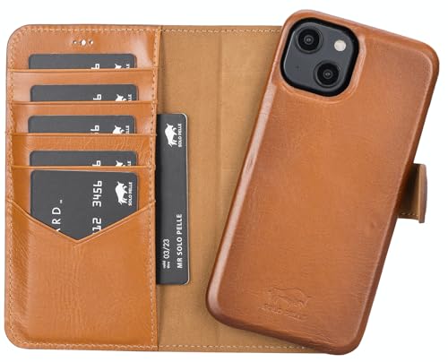 Solo Pelle Lederhülle kompatibel für iPhone 15 in 6.1 Zoll abnehmbare Hülle (2in1) inkl. Kartenfächer für das original Apple iPhone 15 (Vollleder Cognac Braun) von Solo Pelle