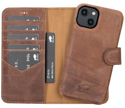 Solo Pelle Lederhülle kompatibel für iPhone 15 in 6.1 Zoll abnehmbare Hülle (2in1) inkl. Kartenfächer für das original Apple iPhone 15 (Vollleder Vintage Braun) von Solo Pelle