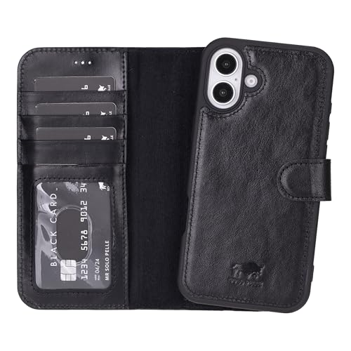 Solo Pelle Lederhülle kompatibel für iPhone 16 Plus in 6.7 Zoll abnehmbare Hülle (2in1) inkl. Kartenfächer geeignet für MagSafe Zubehör (Schwarz) von Solo Pelle