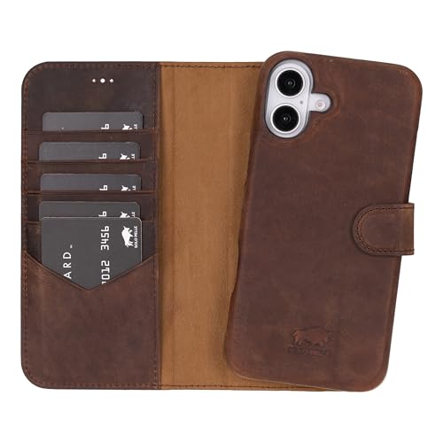 Solo Pelle Lederhülle kompatibel für iPhone 16 Plus in 6.7 Zoll abnehmbare Hülle (2in1) inkl. Kartenfächer geeignet für MagSafe Zubehör (Vintage Braun) von Solo Pelle