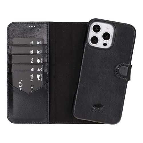 Solo Pelle Lederhülle kompatibel für iPhone 16 Pro Max in 6.9 Zoll abnehmbare Hülle (2in1) inkl. Kartenfächer geeignet für MagSafe Zubehör (Schwarz) von Solo Pelle