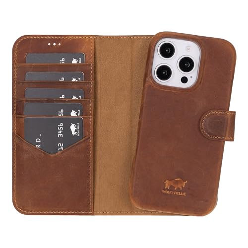 Solo Pelle Lederhülle kompatibel für iPhone 16 Pro in 6.3 Zoll abnehmbare Hülle (2in1) inkl. Kartenfächer geeignet für MagSafe Zubehör (Camel Braun) von Solo Pelle