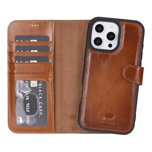 Solo Pelle Lederhülle kompatibel für iPhone 16 Pro in 6.3 Zoll abnehmbare Hülle (2in1) inkl. Kartenfächer geeignet für MagSafe Zubehör (Cognac Braun) von Solo Pelle