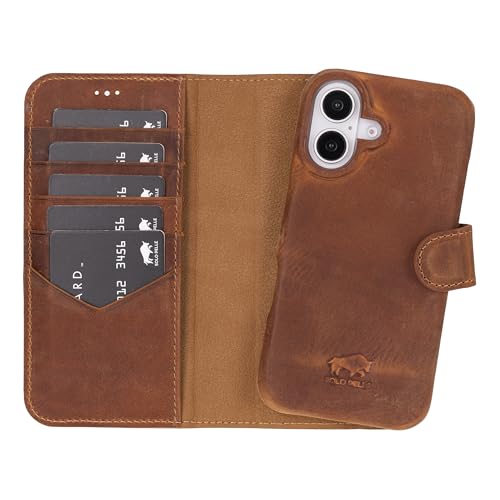 Solo Pelle Lederhülle kompatibel für iPhone 16 in 6.1 Zoll abnehmbare Hülle (2in1) inkl. Kartenfächer für das original Apple iPhone 16 (Camel Braun) von Solo Pelle